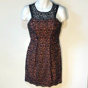 Jessica Simpson SZ 2 Black & Pink Lace Fitted Cocktail Dress Formal Dressy Chic
